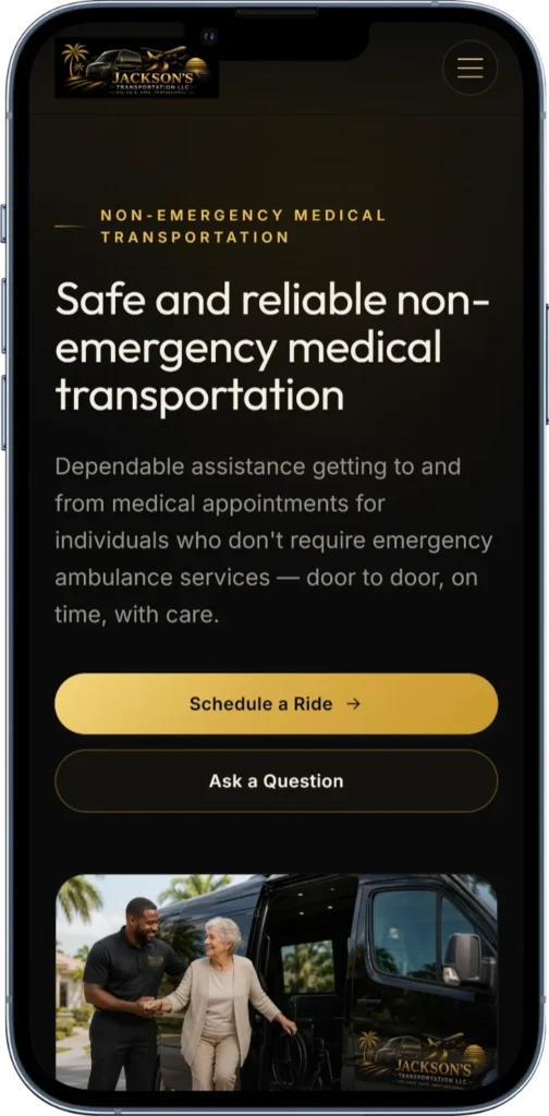 Jackson's Transportation about page describing their Central Florida service divisions