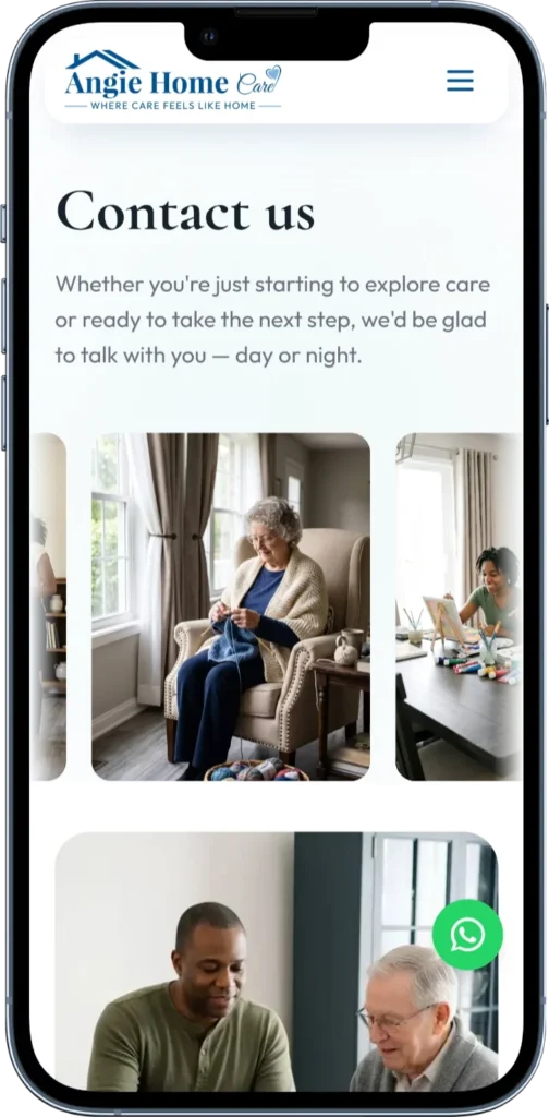 Angie Home Care AFC contact page with the schedule a tour request