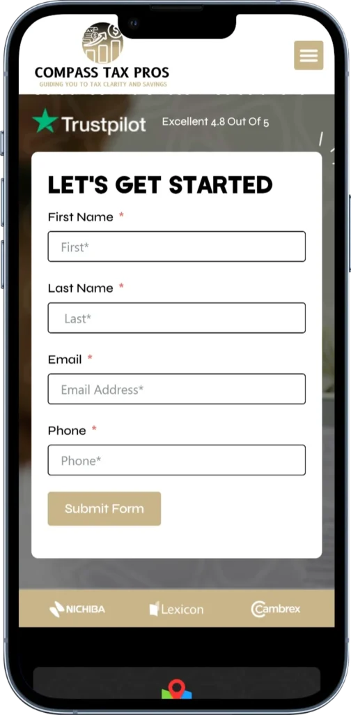 Compass Tax Pros contact page with the consultation request form
