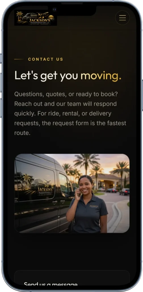 Jackson's Transportation contact page with the service request form