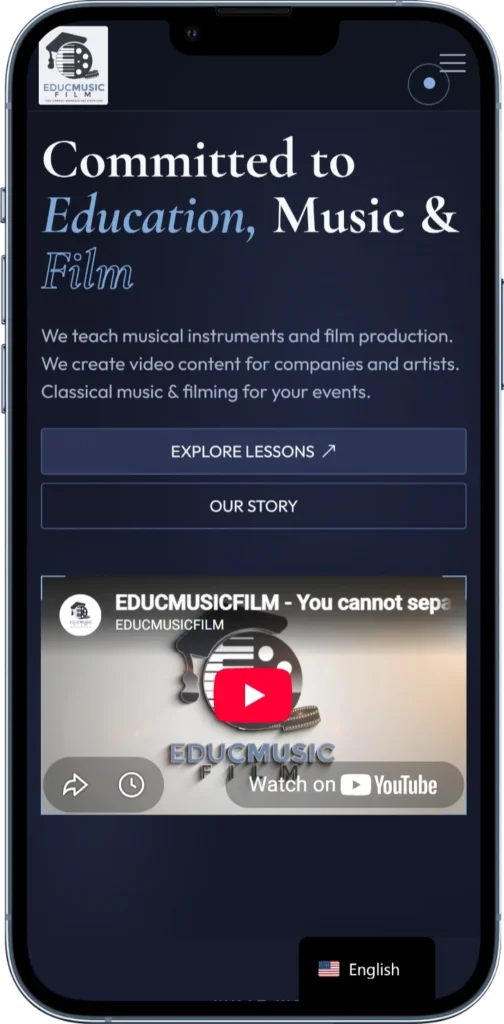 EducMusicFilm homepage for music lessons and film production in New York City