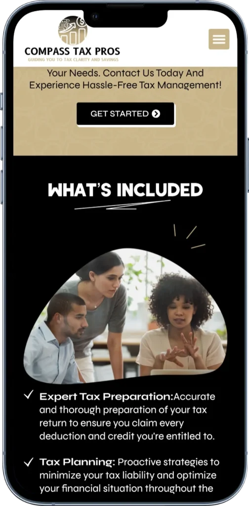 Compass Tax Pros services page listing tax, payroll and wealth management services