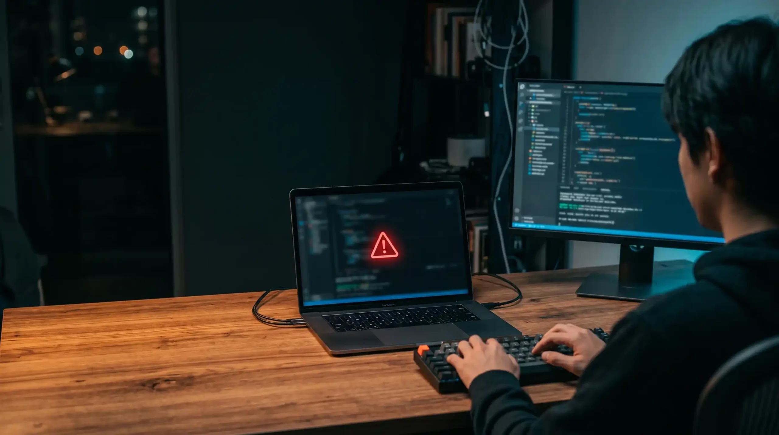 •Red warning LED on a server rack representing a WordPress database connection failure