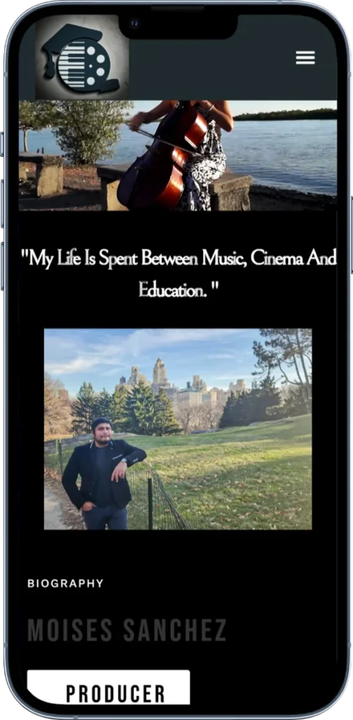 Moises Sanchez portfolio website shown on a mobile device