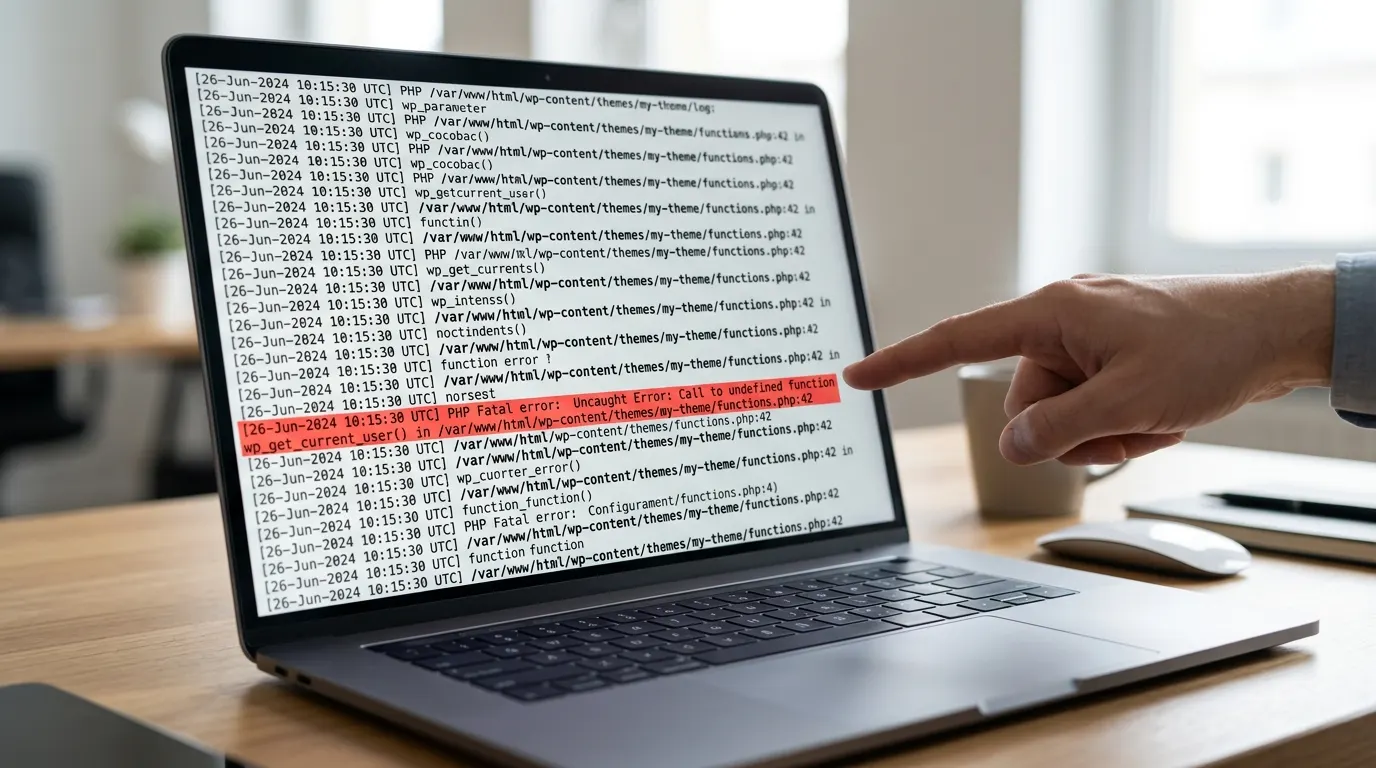 Reading the WordPress debug log to find the fatal error line behind the critical error