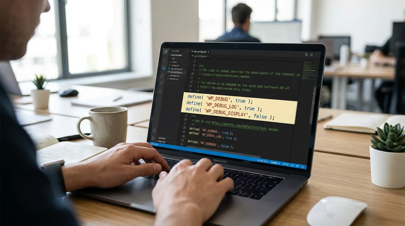 Adding the WP_DEBUG lines to wp-config.php to diagnose the WordPress critical error
